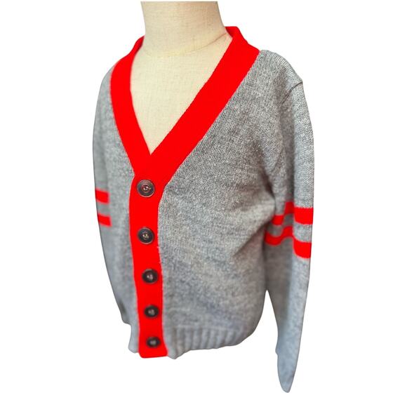 Vintage Havenshire Kid’s Wool Cardigan Sweater Gray Red Striped Size 4/5 Jersey - Picture 4 of 8